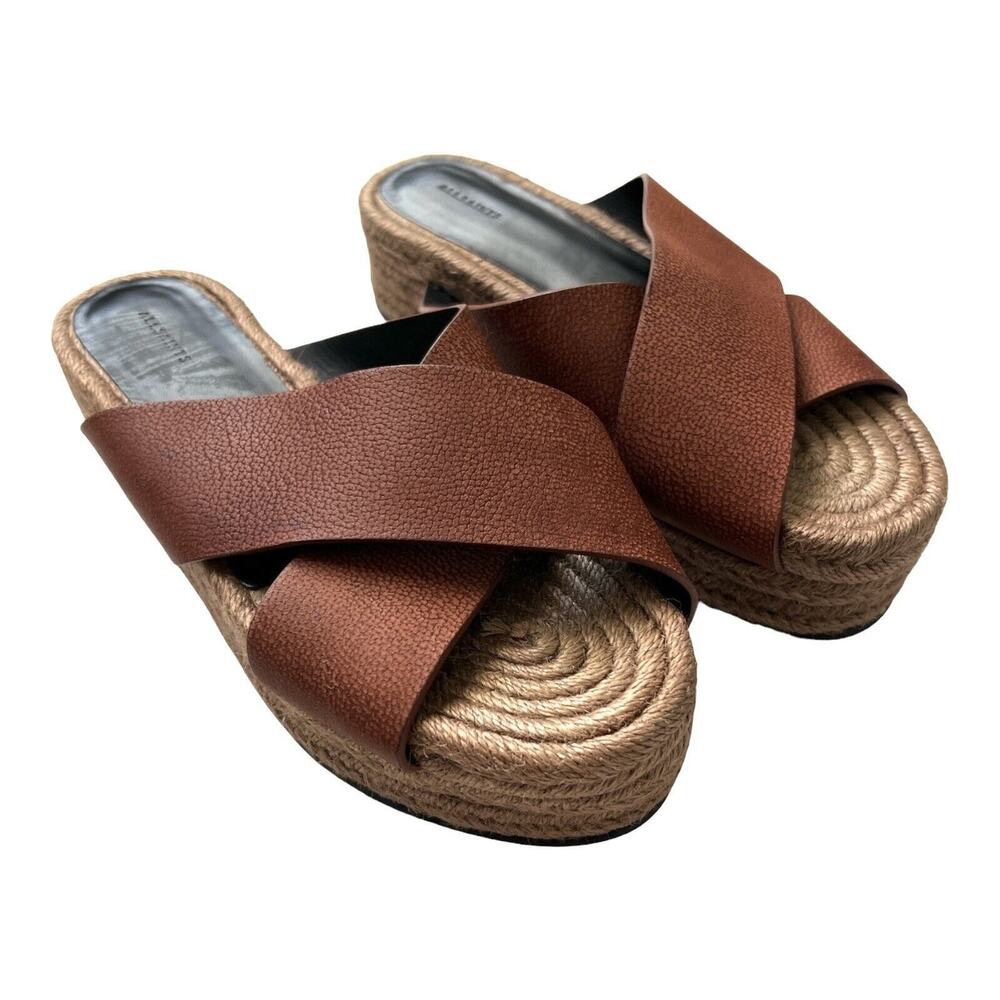 All Saints Sandal Womens EU 37 US 6 Harlem Espadrille Slide In Brick Casual Boho